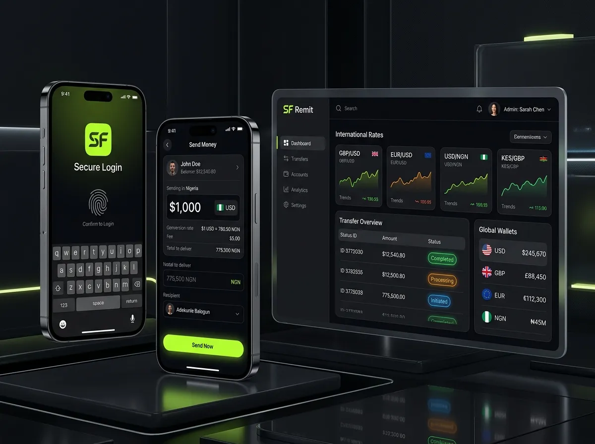 SF Remit Cross-Border Money Transfer and Remittance Software UI Mockup